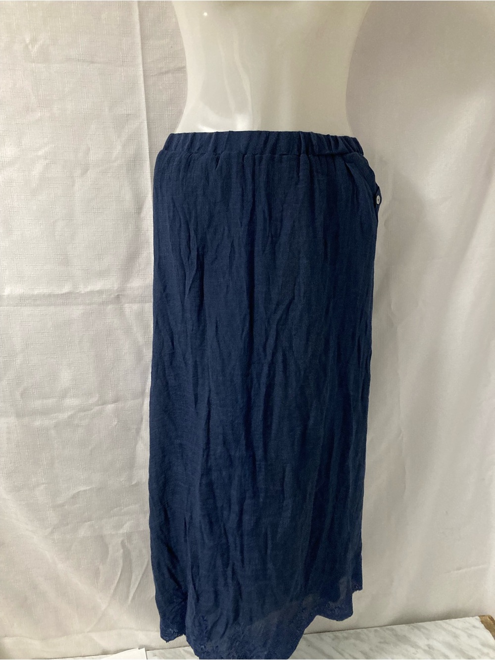 Claire France Navy Maxi Skirt Embroidered Hem Pull-On Size 14 NWT